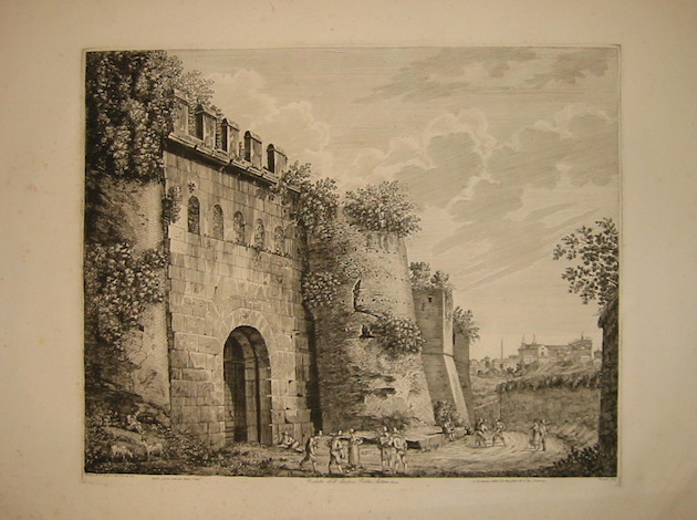 Rossini Luigi (1790-1875) Veduta dell'antica Porta Latina chiusa. In distanza vedesi la Basilica di S.Gio. Laterano 1829 Roma